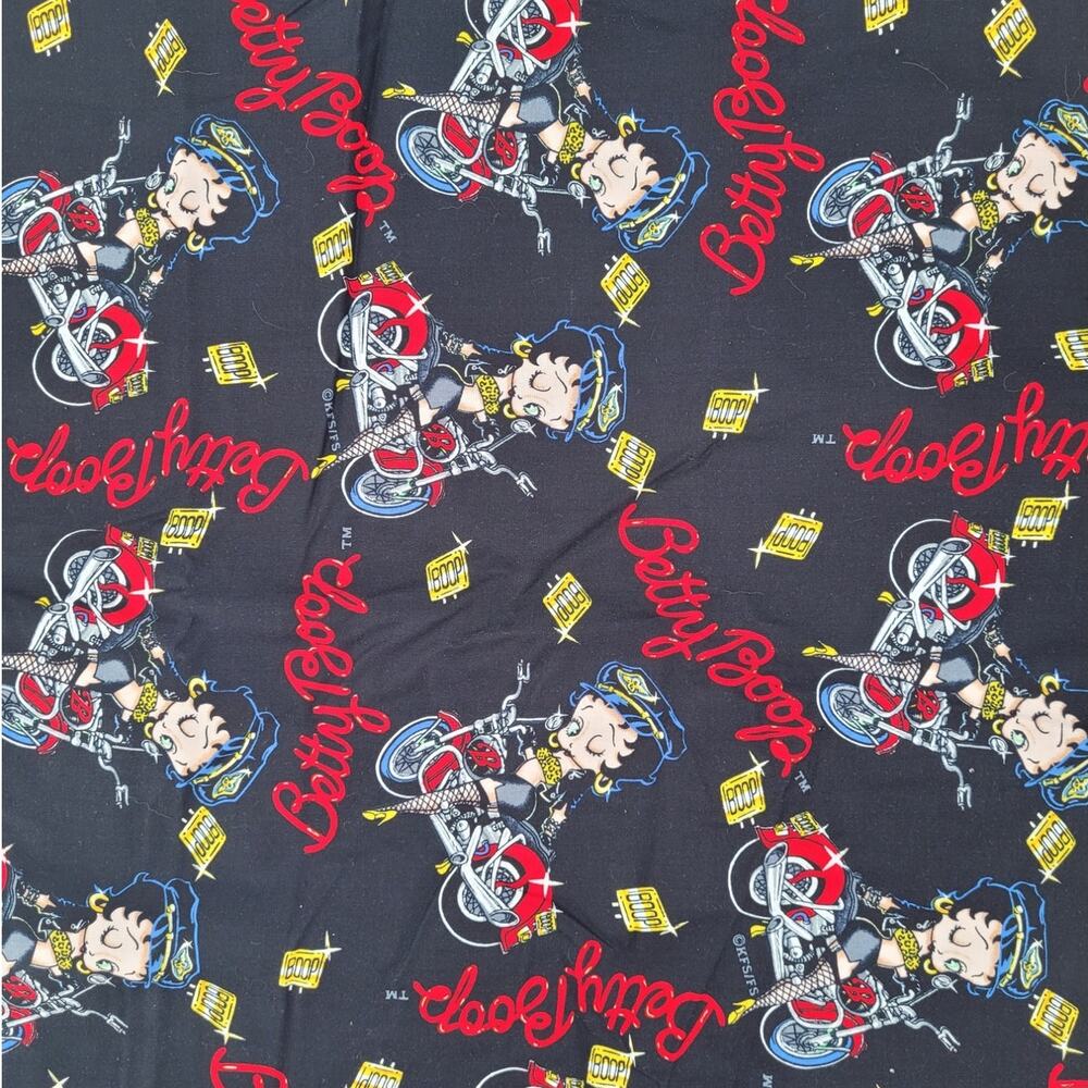 Betty Boop Biker Babe Fabric 90s Rockabilly Black Red‎ Cotton Retro
